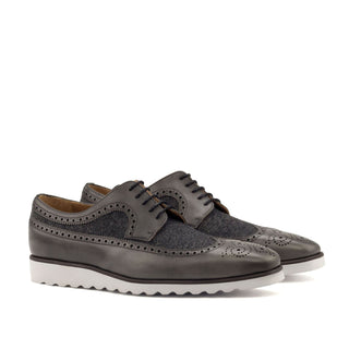 Ambrogio Bespoke Custom Two-Tone Gray Fabric / Leather Oxfords (AMB1869)