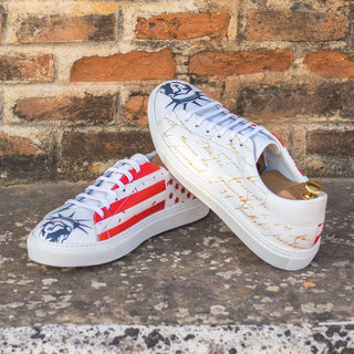 Ambrogio Bespoke Custom White Leather Stencil Trainer Sneakers (AMB2222)