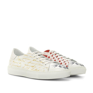 Ambrogio Bespoke Custom White Leather Stencil Trainer Sneakers (AMB2222)