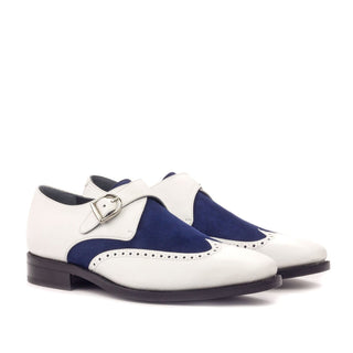 Ambrogio Bespoke Custom White & Navy Suede / Leather Monk Strap (AMB2004)