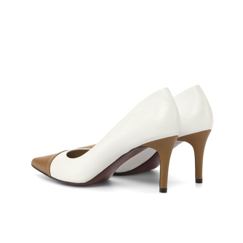 Ambrogio Bespoke Custom Women's Shoes White & Brown Nappa Kaiser Leather Milan Pump (AMBW1106)-AmbrogioShoes