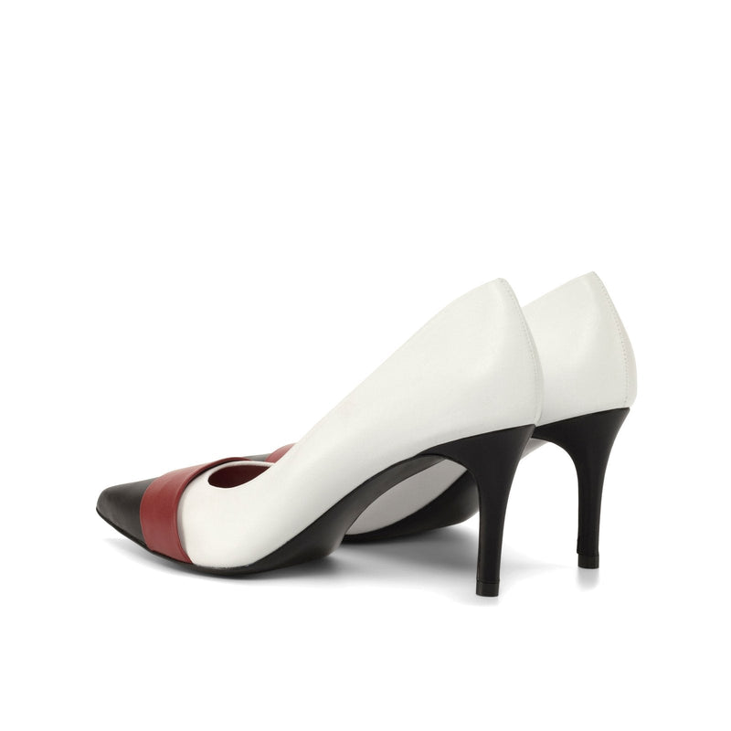Ambrogio Bespoke Custom Women's Shoes White, Red & Black Nappa Kaiser Leather Classic Milan Pump (AMBW1108)-AmbrogioShoes