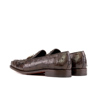 Ambrogio Bespoke Dark Brown Ostrich Horsebit Loafers (AMB2432)