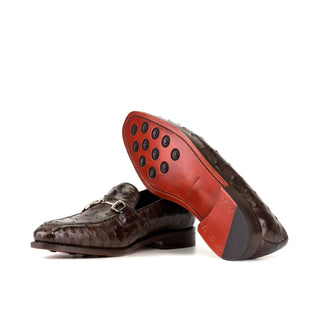 Ambrogio Bespoke Dark Brown Ostrich Horsebit Loafers (AMB2432)