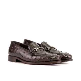 Ambrogio Bespoke Dark Brown Ostrich Horsebit Loafers (AMB2432)