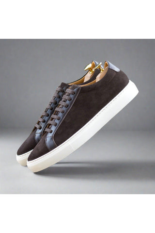 Ambrogio Bespoke Dark Brown Suede Low Top Sneakers (AMB2523)-AmbrogioShoes