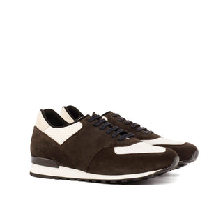 Ambrogio Bespoke Dark Brown & White Suede Jogger Sneakers (AMB1851)