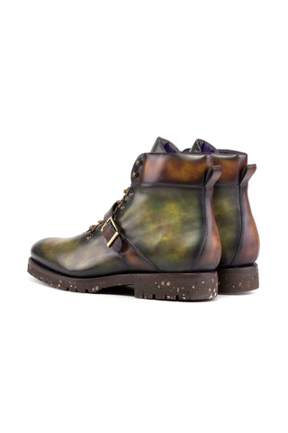 Ambrogio Handmade Fire & Green Patina Leather Hiking Boots (AMB2514)-AmbrogioShoes