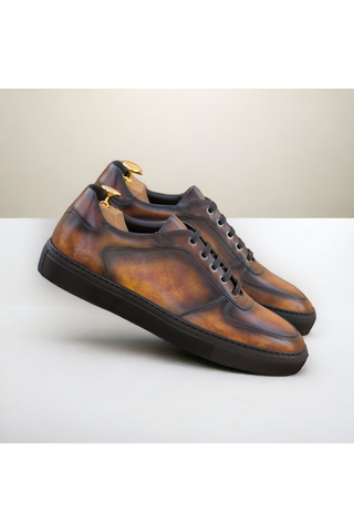 Ambrogio Bespoke Fire Patina Leather Trainer Sneakers (AMB2279)-AmbrogioShoes