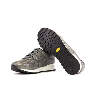 Ambrogio Bespoke Gray Alligator Casual Jogger Sneakers (AMB2275)