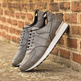 Ambrogio Bespoke Gray Alligator Casual Jogger Sneakers (AMB2275)