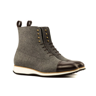 Ambrogio Bespoke Gray & Dark Brown Fabric / Leather Balmoral Boots (AMB1581)