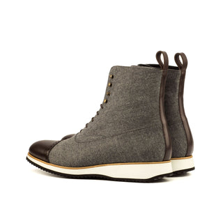 Ambrogio Bespoke Gray & Dark Brown Fabric / Leather Balmoral Boots (AMB1581)