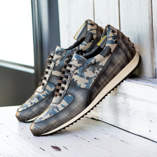 Ambrogio Bespoke Gray & Denim Patina Leather Corsini Sneakers (AMB2475)