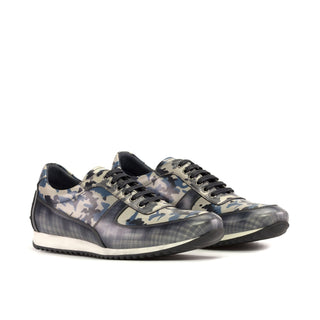 Ambrogio Bespoke Gray & Denim Patina Leather Corsini Sneakers (AMB2475)