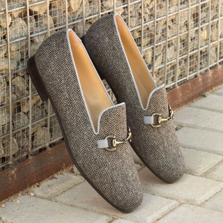 Ambrogio Bespoke Gray Fabric Wellington Horse-bit Loafers (AMB1562)