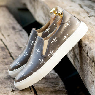 Ambrogio Bespoke Gray Leather Stencil Slip-On Sneakers (AMB2263)