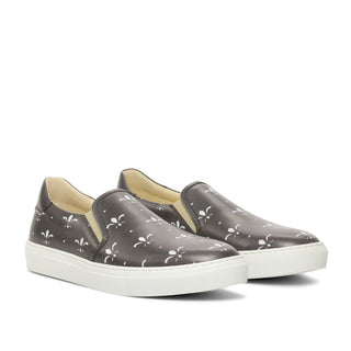 Ambrogio Bespoke Gray Leather Stencil Slip-On Sneakers (AMB2263)