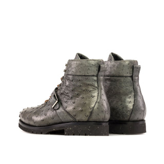 Ambrogio Bespoke Gray Ostrich Hiking Boots (AMB2354)