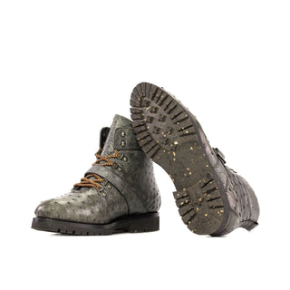 Ambrogio Bespoke Gray Ostrich Hiking Boots (AMB2354)
