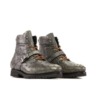 Ambrogio Bespoke Gray Ostrich Hiking Boots (AMB2354)