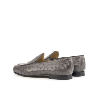 Ambrogio Bespoke Gray Ostrich / Leather Belgian Loafers (AMB1815)