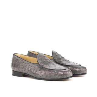Ambrogio Bespoke Gray Ostrich / Leather Belgian Loafers (AMB1815)