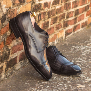 Ambrogio Bespoke Gray Patina Leather Derby Oxfords (AMB1736)