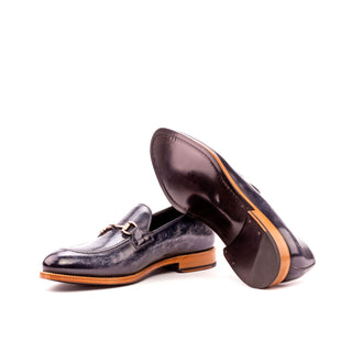 Ambrogio Bespoke Gray Patina Leather Horsebit Loafers (AMB1538)