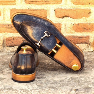 Ambrogio Bespoke Gray Patina Leather Horsebit Loafers (AMB1538)