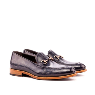 Ambrogio Bespoke Gray Patina Leather Horsebit Loafers (AMB1538)