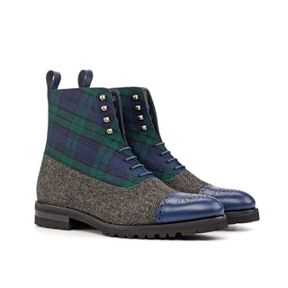 Ambrogio Bespoke Green, Black & Navy Fabric / Leather Balmoral Boots (AMB1840)