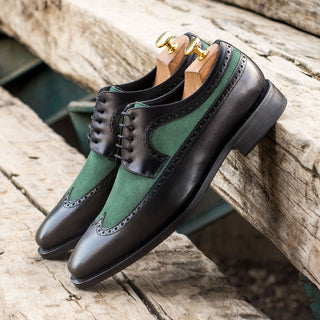 Ambrogio Bespoke Green & Black Suede / Leather Longwing Oxfords (AMB1540)