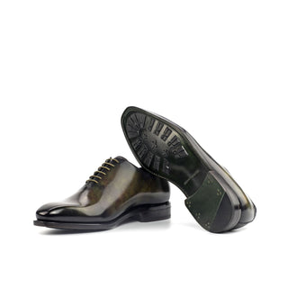 Ambrogio Bespoke Green Patina Leather Wholecut Plain Oxfords (AMB1556)