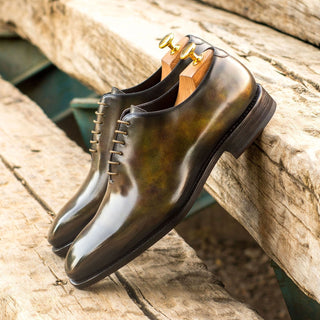 Ambrogio Bespoke Green Patina Leather Wholecut Plain Oxfords (AMB1556)