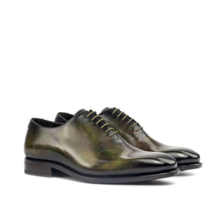 Ambrogio Bespoke Green Patina Leather Wholecut Plain Oxfords (AMB1556)