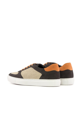 Ambrogio Bespoke Ice, Gray & Orange Linen / Suede Low Top Trainer Sneakers (AMB2532)-AmbrogioShoes