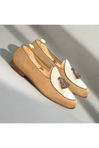 Ambrogio Bespoke Ivory, Camel & Dark Brown Suede / Leather Belgian Loafers (AMB2563)-AmbrogioShoes