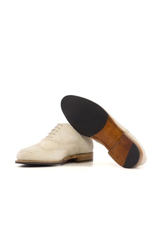 Ambrogio Bespoke Ivory Suede Wingtip Oxfords (AMB2431)-AmbrogioShoes