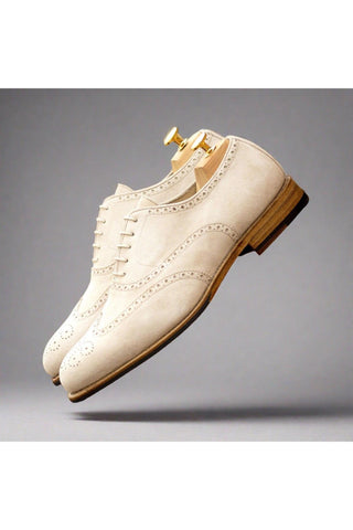 Ambrogio Bespoke Ivory Suede Wingtip Oxfords (AMB2431)-AmbrogioShoes