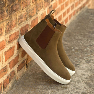 Ambrogio Bespoke Khaki Green Lux Suede Chelsea Sneakers (AMB1848)