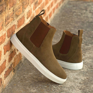 Ambrogio Bespoke Khaki Green Lux Suede Chelsea Sneakers (AMB1848)