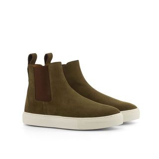 Ambrogio Bespoke Khaki Green Lux Suede Chelsea Sneakers (AMB1848)