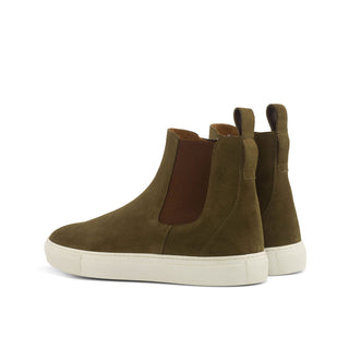 Ambrogio Bespoke Khaki Green Lux Suede Chelsea Sneakers (AMB1848)
