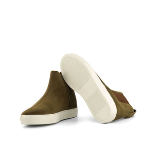 Ambrogio Bespoke Khaki Green Lux Suede Chelsea Sneakers (AMB1848)