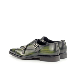 Ambrogio Bespoke Khaki Green Patina Leather Monk-Straps Loafers (AMB1827)