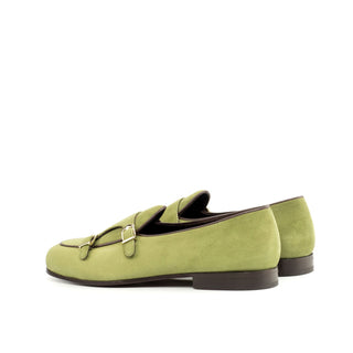 Ambrogio Bespoke Khaki Green Suede Monk Slipper Loafers (AMB1677)