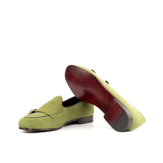 Ambrogio Bespoke Khaki Green Suede Monk Slipper Loafers (AMB1677)