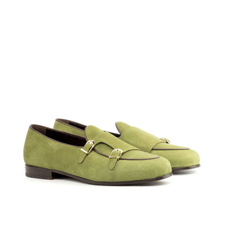 Ambrogio Bespoke Khaki Green Suede Monk Slipper Loafers (AMB1677)