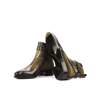 Ambrogio Bespoke Khaki & Green Suede / Patina Leather Jodhpur Boots (AMB1801)